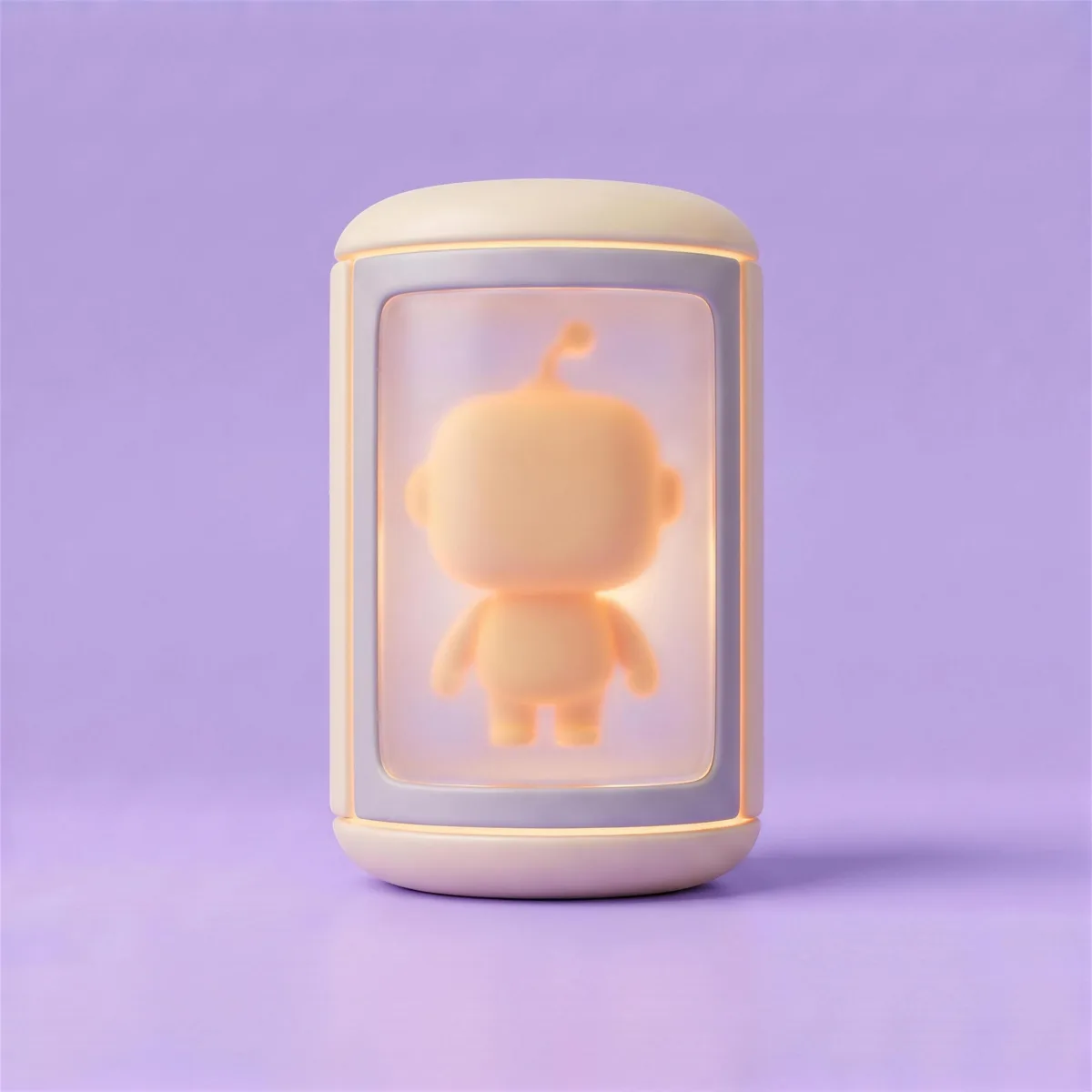 A sealed pastel capsule glowing with warm light